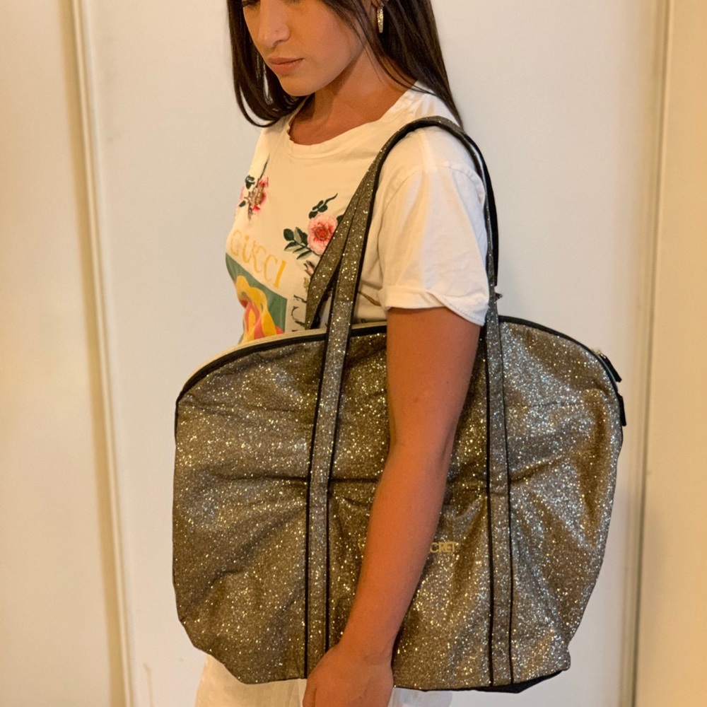 Giant Victoria Secret Gold sparkle tote bag NWT